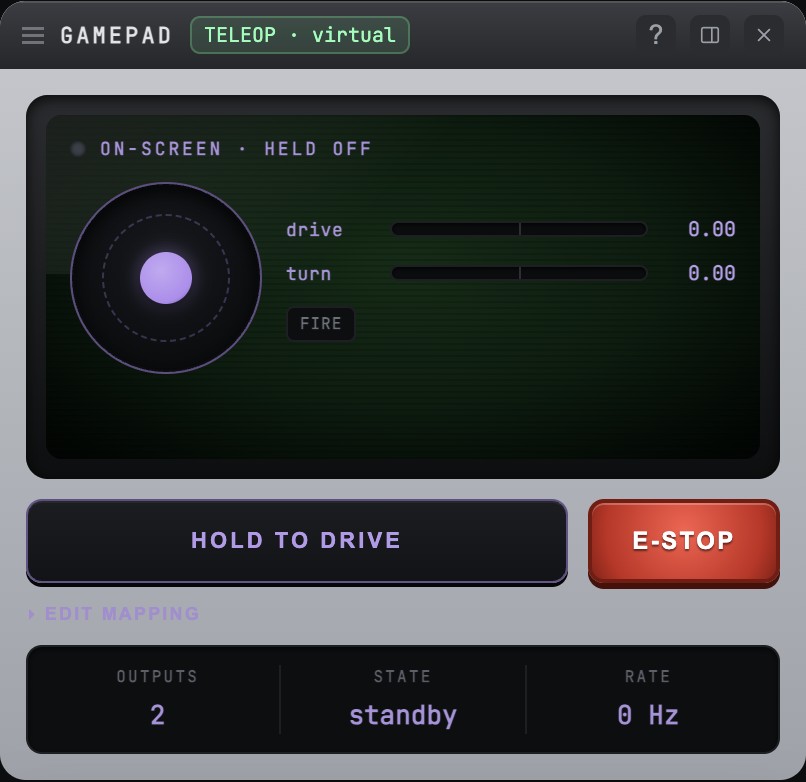 Gamepad teleop instrument with a virtual joystick